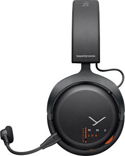 Beyerdynamic MMX 200 trådløs gaming headset sort, sidevisning, højre cirkulær ørekop, polstret hovedbøjle, fleksibel mikrofon