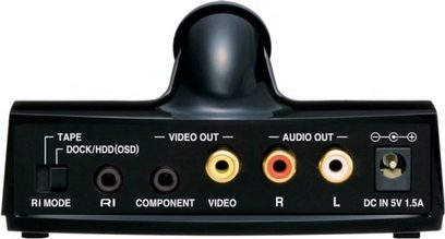 Sort Onkyo DS-A3 dockingstation, set forfra, med video/audio-stik og kontrolknapper på forsiden