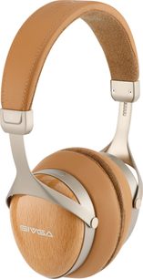 Sivga SV021 PRO hifi-hoofdtelefoon, lichte behuizingen met houtnerf, camelbruine hoofdband en oorkussens, driekwartaanzicht