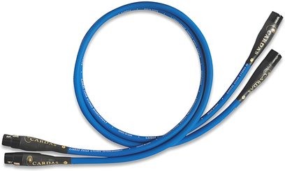 Analogový audio kabel XLR Cardas XLR Clear Cygnus 1 m, dva modré XLR konektory na koncích, modrý opletený plášť