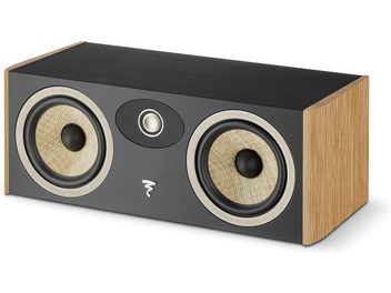 Diffusore centrale Focal Aria Evo X in noce, design rettangolare, 2 altoparlanti, 1 tweeter, logo argentato