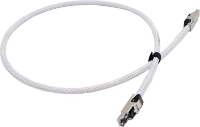Ethernet RJ45 síťový kabel SOTM Audio Pack ISO-CAT6 HPP světle šedý opletený, černé konektory, pohled shora