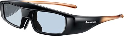 Occhiali 3D attivi Panasonic TY-EW3D3LE, montatura nera e arancione in plastica, stanghette larghe, design futuristico