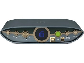 Bezprzewodowy transmiter iFi Audio Zen blue 3, widok z przodu, przyciski i wskaźniki świetlne, wykończenie ciemnoszare