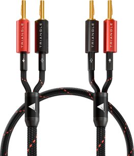 Triangle Red luidsprekerkabel, zwart gevlochten, vergulde banaanstekkers, rode en zwarte connectoren vooraanzicht