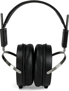 Open hi-fi headphones STAX SR-X1, front view, black headband, black ear pads, silver metal supports