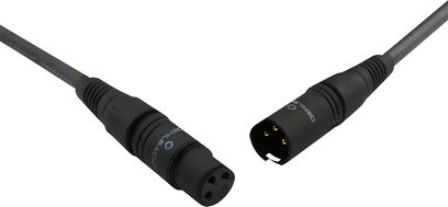 Audio kabel Oehlbach NF 14 Master X XLR analogový, šedý, s měkkým plastovým opletením, černé kovové konektory s pozlacenými kolíky, šikmý pohled na oba konce – samec a samice