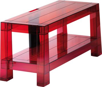 Rød translucent Erard Whoopee audio-/videomøbel, rektangulær struktur med to niveauer i glas eller plexiglas