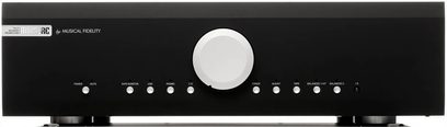 Musical Fidelity M6s PRE sort stereo forforstærker med hvidt cirkulært centerknap og 10 knapper på linje nederst