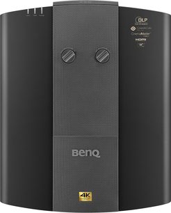 Benq X12000 sort videoprojektor, set forfra, afrundet kubisk form, to integrerede runde højttalere, 4K-logo