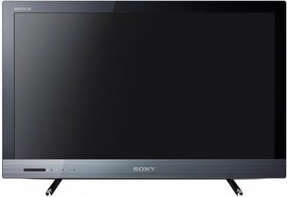 Sony KDL-22EX320 TV slukket, sort skærm, mørkegrå ramme, centralt metalben, set forfra