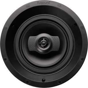 Russound IC-610 indbygget højttaler, set forfra, sort gitter med centralt logo, diskant og basenheder synlige