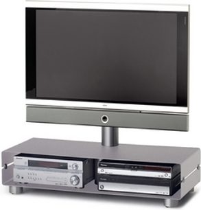 Spectral Curve QX111 gråt TV-møbel med to hylder, en skuffe og plads til DVD/Blu-ray-afspiller, set forfra
