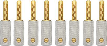 Connettori a banana Wireworld Uni-Term gold set di 8 connettori audio dorati con corpo zigrinato argentato allineati