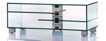 TV-møbel Sonorous N110 i transparent glas og metal, 3 niveauer, 6 rektangulære rum, rene og moderne linjer