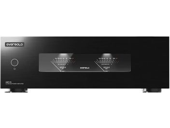 EverSolo AMP-F8 High-Fidelity-Endverstärker schwarz, Frontplatte mit zwei analogen VU-Metern und Einschalttaste links