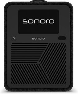 Sonoro Atron anthracite and black tabletop radio, front view with display and geometric speaker grille