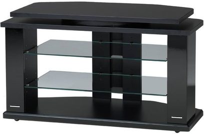 Gisan PLS45NE sort TV-møbel, 3 glashylder, let skråt forfra