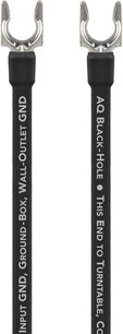Kabel Black Hole GroundGoody 3m, dva černé válcové vodiče s bílými nápisy a kovovými stříbrnými konektory