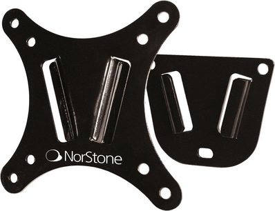 Vægmonteret TV-beslag Norstone Slim 75100 i sort metal, X-formet med 4 monteringshuller og logo i midten