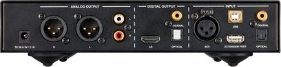 Přehrávač CD Nuprime CDP-9 černý, zadní strana, analogové audio konektory RCA a XLR, koaxiální, optický, USB, rozšiřovací port