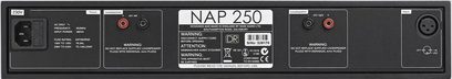 Černý výkonový zesilovač Naim Audio NAP 250 DR, zadní strana s konektory a přepínači, detailní pohled