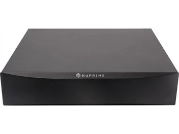 Switch di rete NuPrime SW-9X nero, vista frontale con logo NuPrime centrale e piccola spia a destra