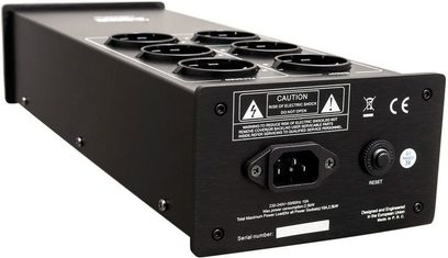Taga Harmony PF-600 sort, 6 stikkontakter, afbryder, LED-indikator, strømkabel, set oppefra