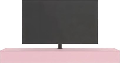 Mobile audio-video Spectral Core 20 rosa, basso e allungato, con televisore nero su supporto centrale