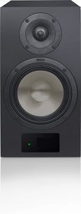 Černý lakovaný aktivní reproduktor Canton Smart GLE 3 S2 zepředu, velký světlý woofer a kulatý tweeter nad ním