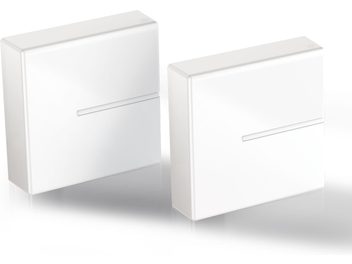 Two white rectangular Meliconi Ghost Cubes Cover cable management boxes of different sizes, made of smooth plastic