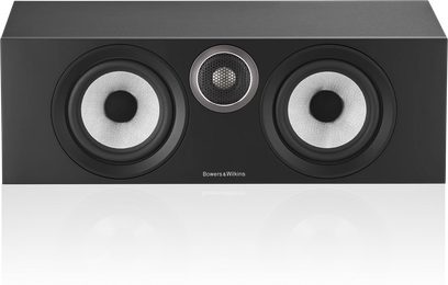 Bowers & Wilkins HTM6 S3 sort centerkanal, frontvisning, 2 runde højttalere og 1 central diskant