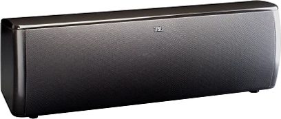 JBL LS Center sort højttaler, set forfra, med en rektangulær form der er længere i bredden, med et sort gitter på forsiden