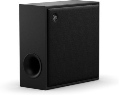 Yamaha SW-X100A sort kubisk kompakt subwoofer, sort frontgitter med perforering, diskret logo