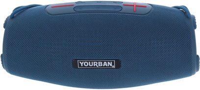 Bluetooth-højttaler Yourban Getone 45 blå, set forfra, cylindrisk form, tekstureret stof, kontrolknapper på toppen