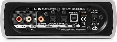 Denon DA-300USB audio DAC-konverter, frontpanel, frontvisning, audio- og USB-porte, knapper og indikatorer