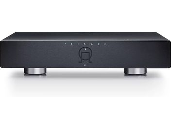 Primare R35 Schwarz Stereo-Vorverstärker, Frontansicht, mattes Metallgehäuse, puristisches gebürstetes Aluminiumfrontblende