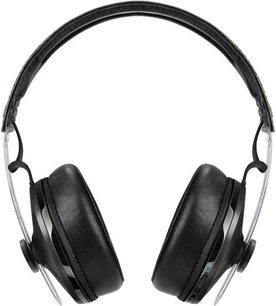 Sennheiser Momentum Wireless sort circumaural hovedtelefon, hovedbøjle og ørepuder i læder, forfra på hvid baggrund