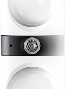Sopra N°3 Macassar, Nahaufnahme, zentraler Beryllium-Hochtöner, Metallgitter, schwarze Frontplatte, weiße Oberfläche