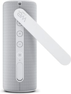 Bärbar Bluetooth-högtalare Loewe We. HEAR 2 ljusgrå, framifrån, cylindrisk form med integrerad rem