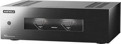 EverSolo AMP-F8 HiFi-Endverstärker schwarz, Frontseite mit Doppel-VU-Metern und Ein-/Ausschalter