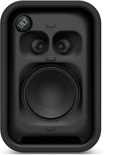 Bærbar svart Sony ULT TOWER 5 Bluetooth-høyttaler, forfra med stor høyttaler og to diskanthøyttalere