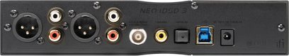 Sluchátkový hi-fi předzesilovač iFi Audio Neo iDSD 3 zadní strana, konektory XLR, RCA, koaxiální, optický, USB a napájení