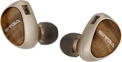 Sivga Que UTG in-ear oordopjes, champagnekleurige behuizingen met bruin geaderde frontjes en donkergrijze oortips