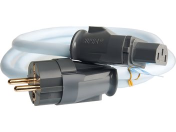 Supra Lorad 2.5 IEC Fr mains power cable 1.5m length, IEC connector and Schuko plug, transparent sheath showing the conductors