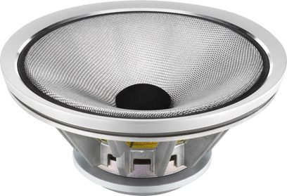 Bowers & Wilkins HTM71 S2 rosenut træ center højttaler, tæt forfra, med cirkulær metalrist