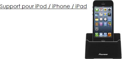 Sort Pioneer X-SMC00 dockingstation til iPod, iPhone og iPad, set forfra med en sort iPhone isat lodret