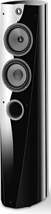 Focal Profile 918 sort søjlehøjttaler, set forfra, blankt sort lakeret kabinet, 2 runde højttalere og 1 synlig diskanthøjttaler