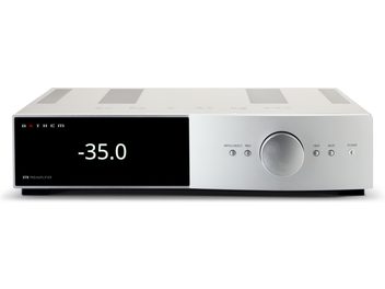 Anthem STR Preamplifier sztereó előerősítő ezüst színben, előlapon digitális kijelző "-35.0", gombok és vezérlő tárcsa