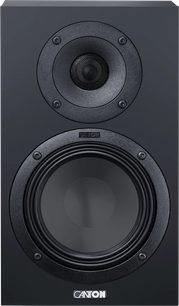 sort vægmonteret Canton GLE 10 S2-højttaler set forfra med rund diskant over en stor woofer